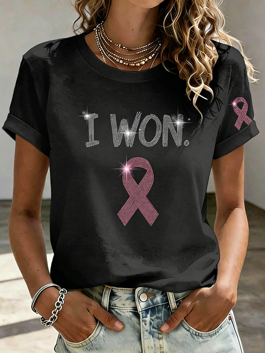 Pink Series Disease Health Awareness Public Welfare Printed Round Neck T-Shirt