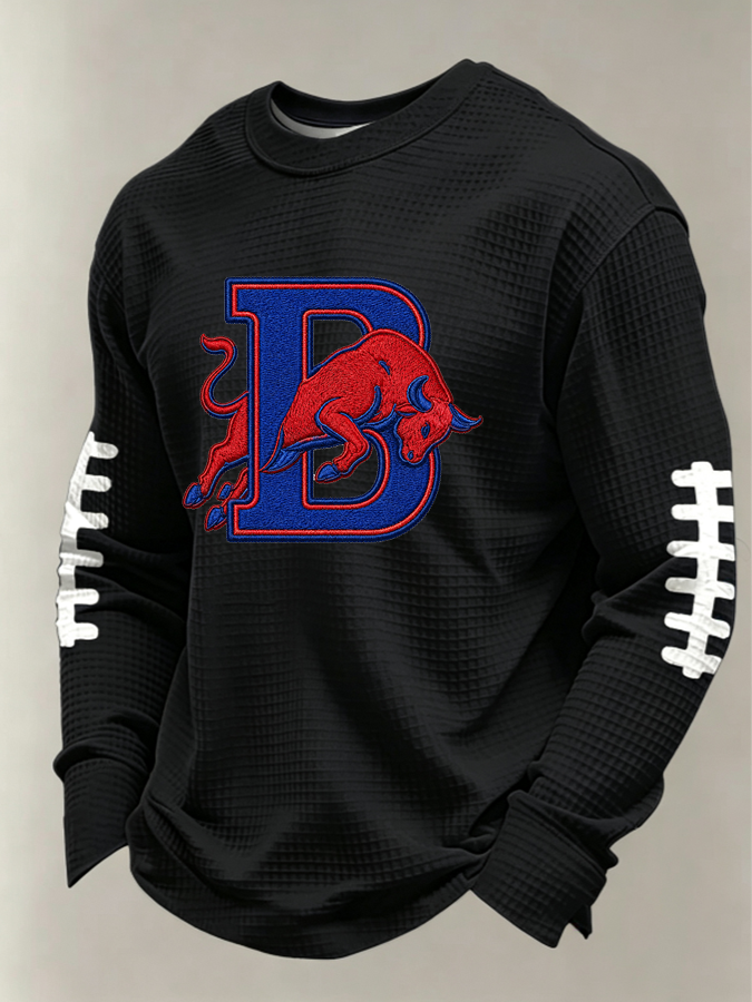 Men'S Buffalo Print Football Fans Gameday Casual Waffle Long Sleeve T-Shirt