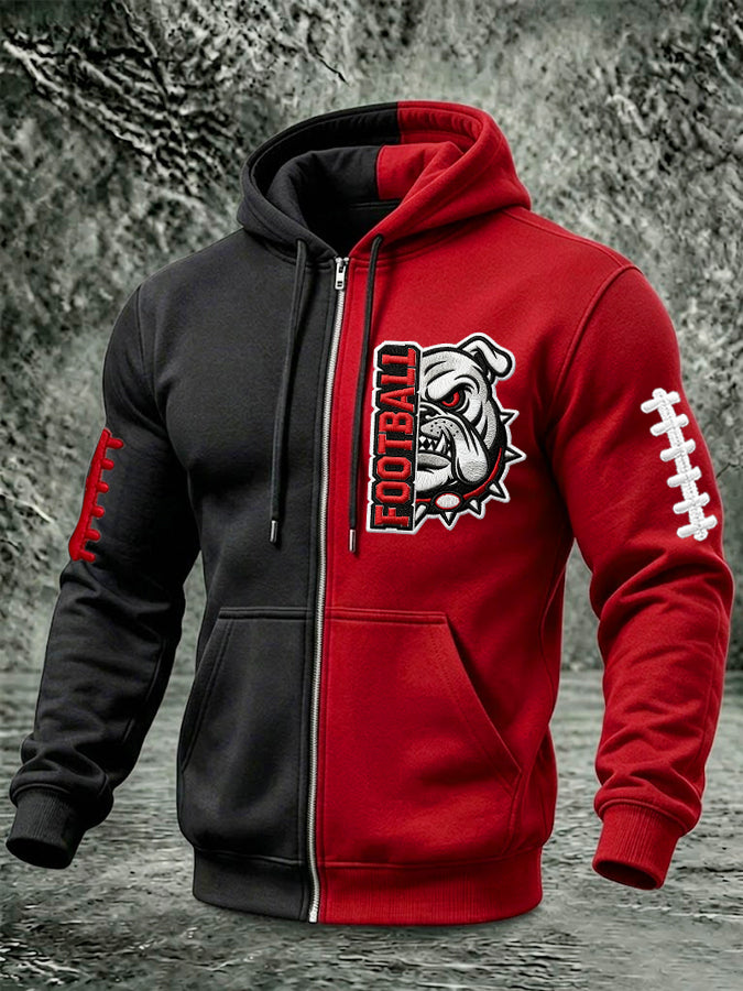 Men's University Team Football Printed Zipper Hoodie