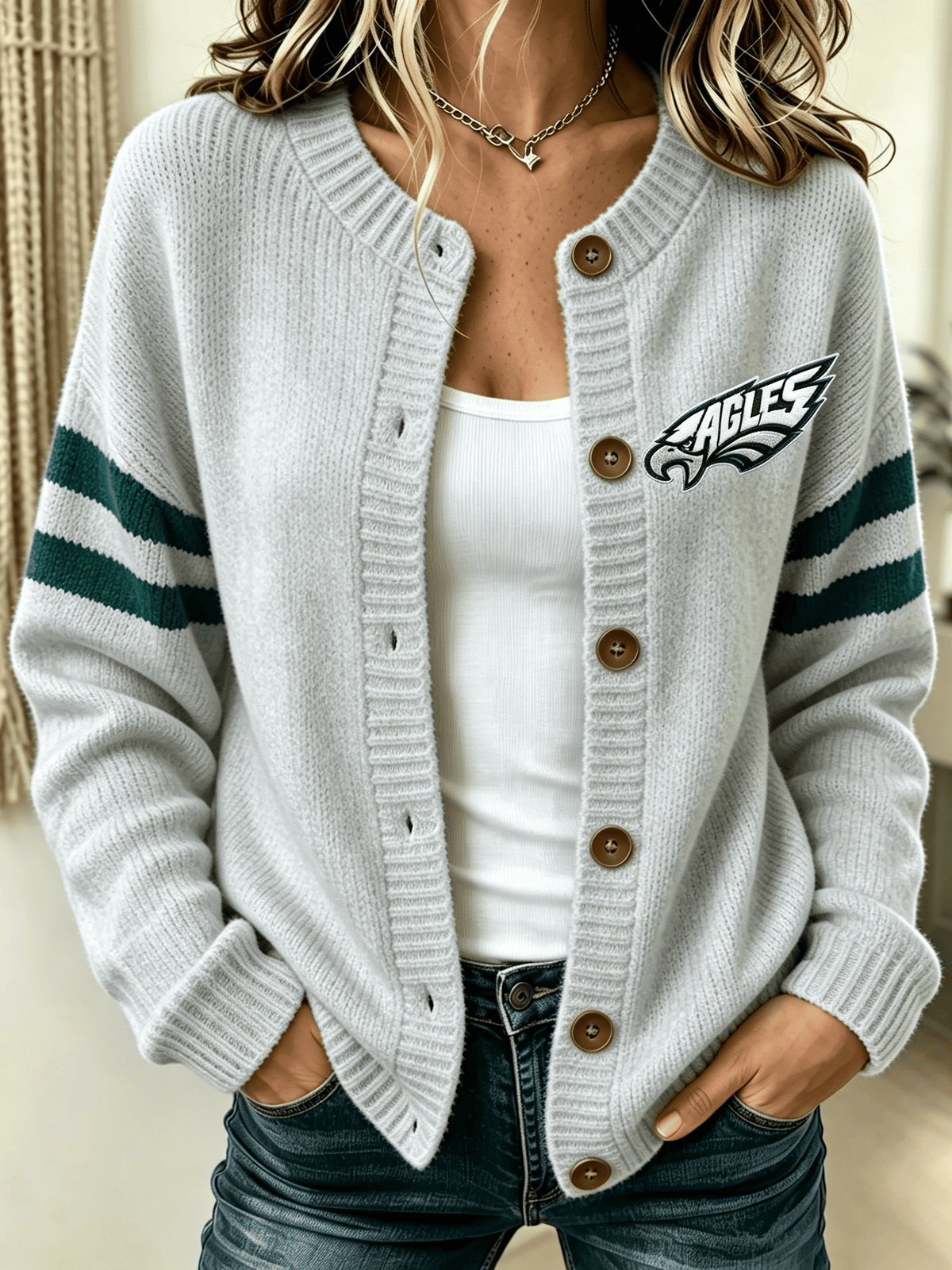 Women'S Football Sports Casual Knitted Cardigan Top