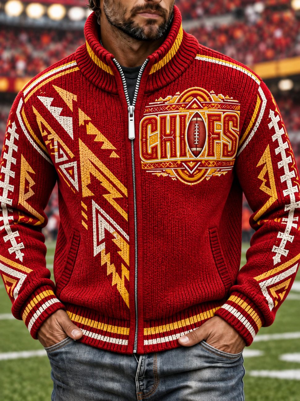 Men'S Football Enthusiast Knitted Jacket
