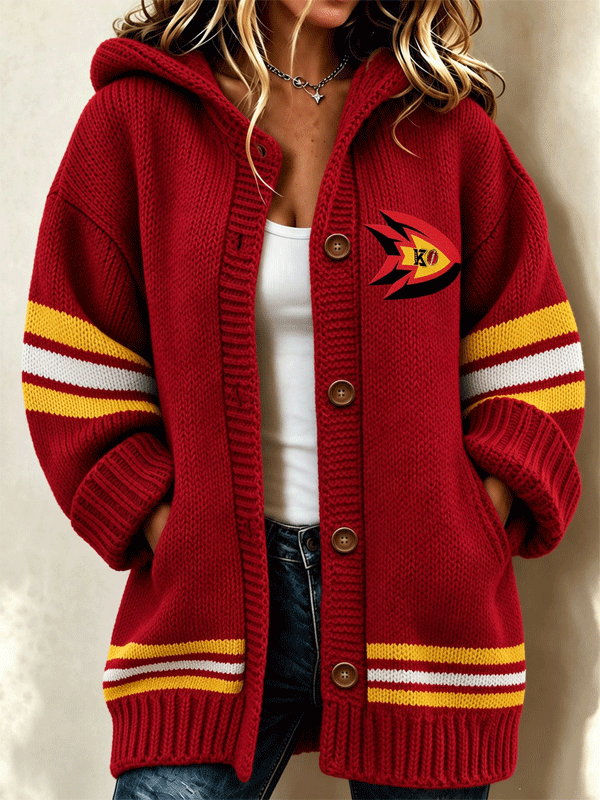 Women's Football Supporters Hooded Knit Cardigan