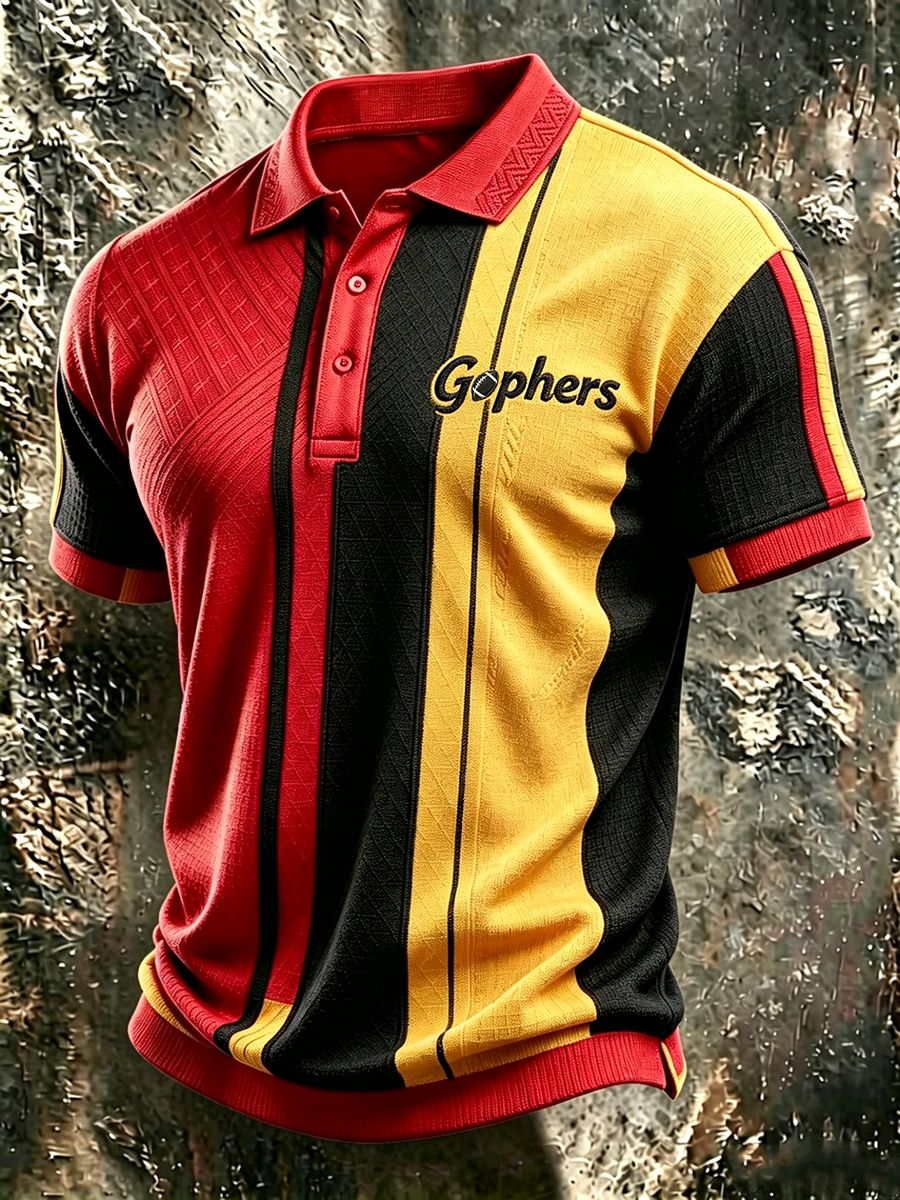 Men'S Retro Football Print Polo T-Shirt