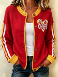 Women's Football Pattern Knitted Cardigan Top