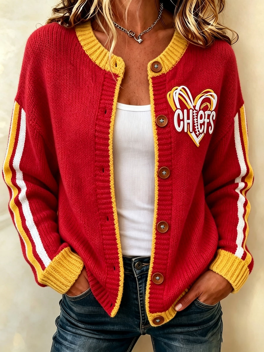 Women's Football Pattern Knitted Cardigan Top
