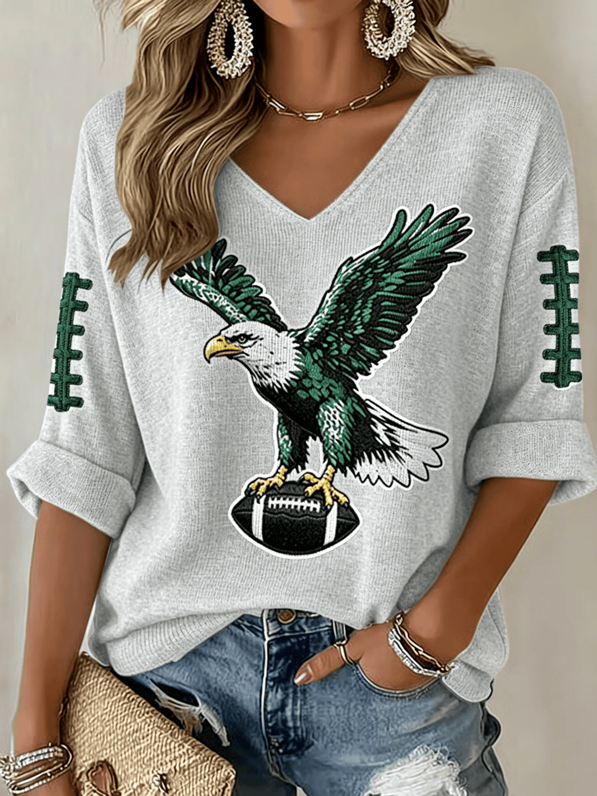 Women'S Football Printed Waffle Top