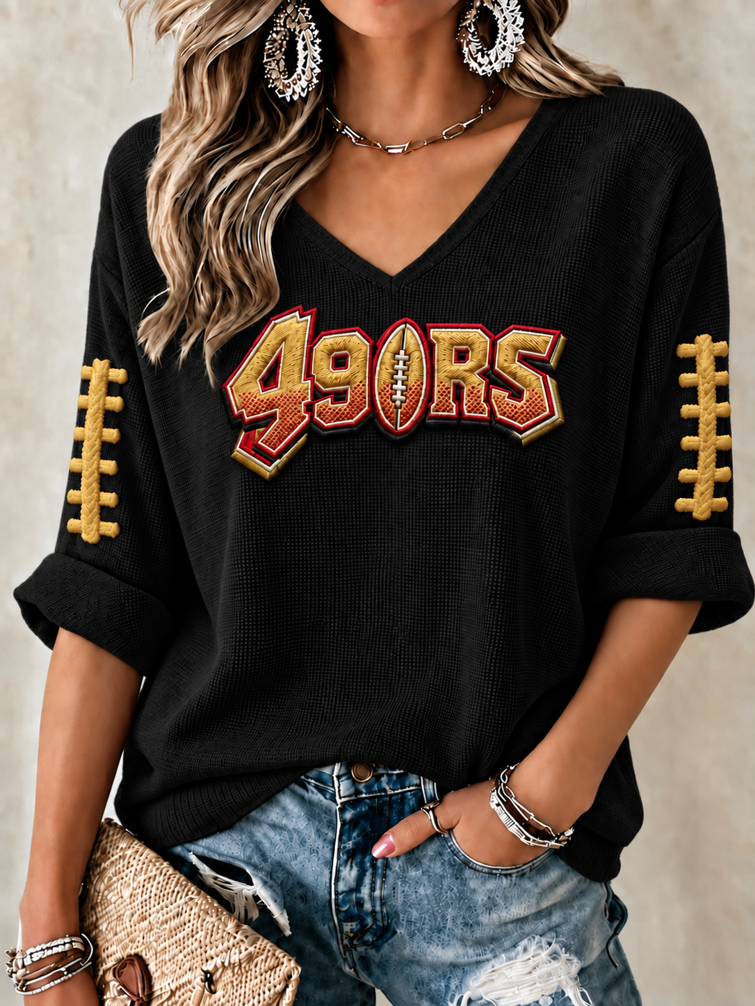 Women'S Football Casual Waffle Top