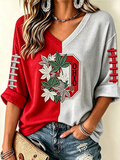 Women'S Rugby Patterned Waffle V-Neck Top