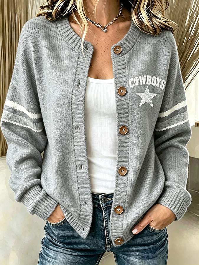 Women'S Casual Football Plant Knitted Cardigan Top