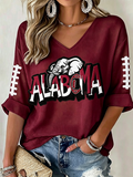 Women'S Football Print Waffle  Top