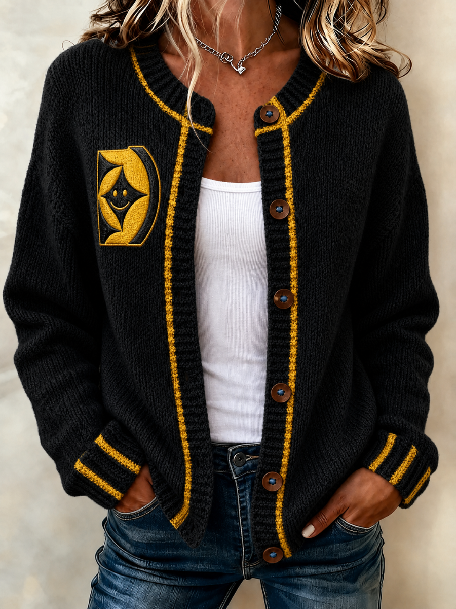 Women'S Football Printed Knitted Cardigan