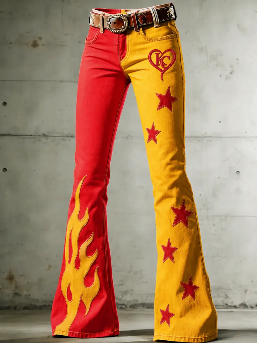 Women's Football Printed Denim Pants