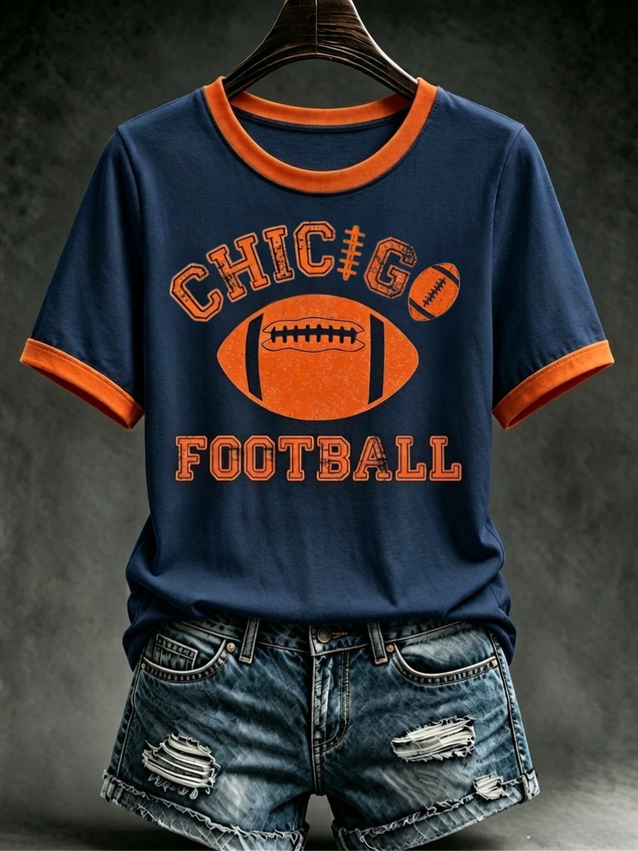 Women's Football Printed Short Sleeved T-Shirt