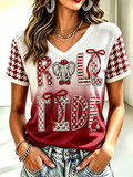 Women'S Rugby Printed Round Neck Short Sleeved T-Shirt