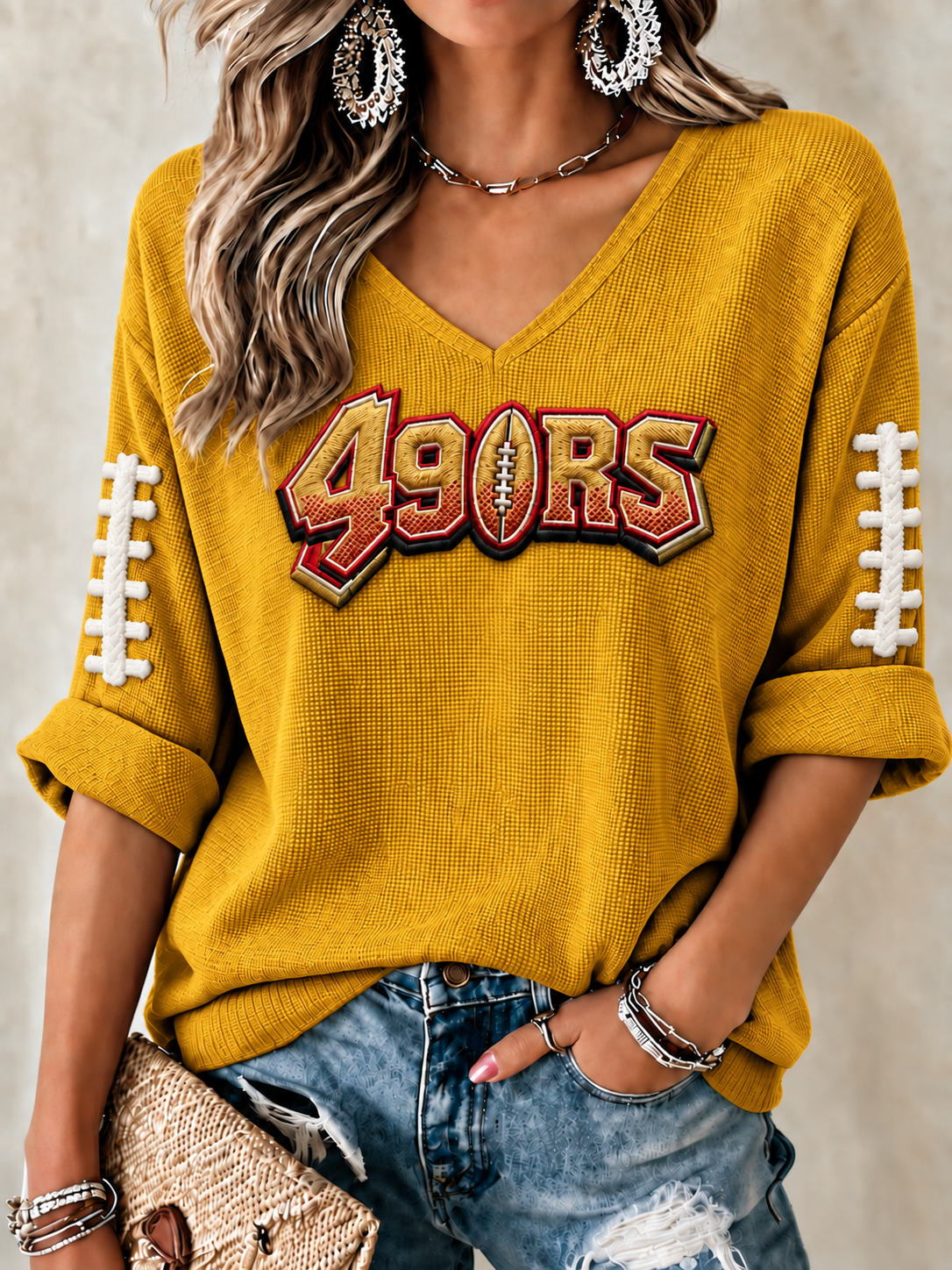 Women'S Football Casual Waffle Top
