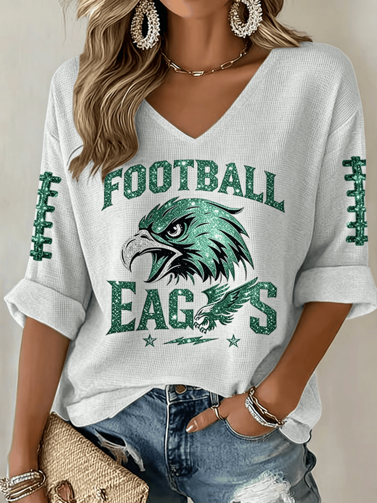Women'S Football Printed Waffle Top