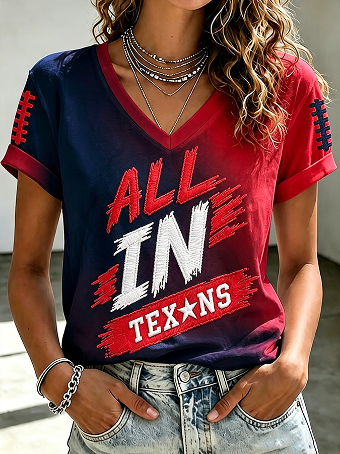 Women'S Rugby Printed V-Neck T-Shirt