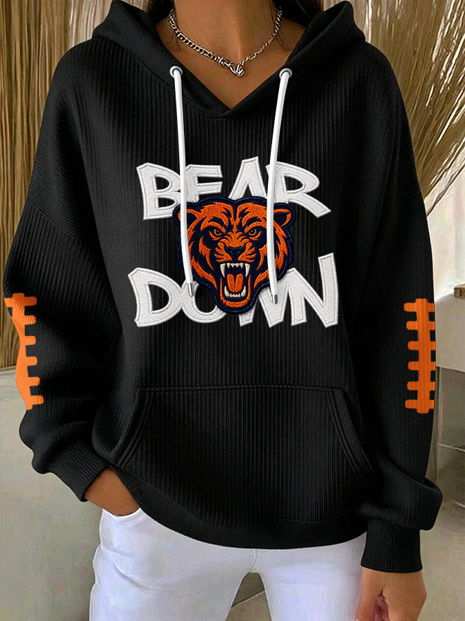 Women'S Football Print Hooded Sweatshirt