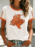 Women'S Rugby Printed Round Neck Short Sleeved T-Shirt