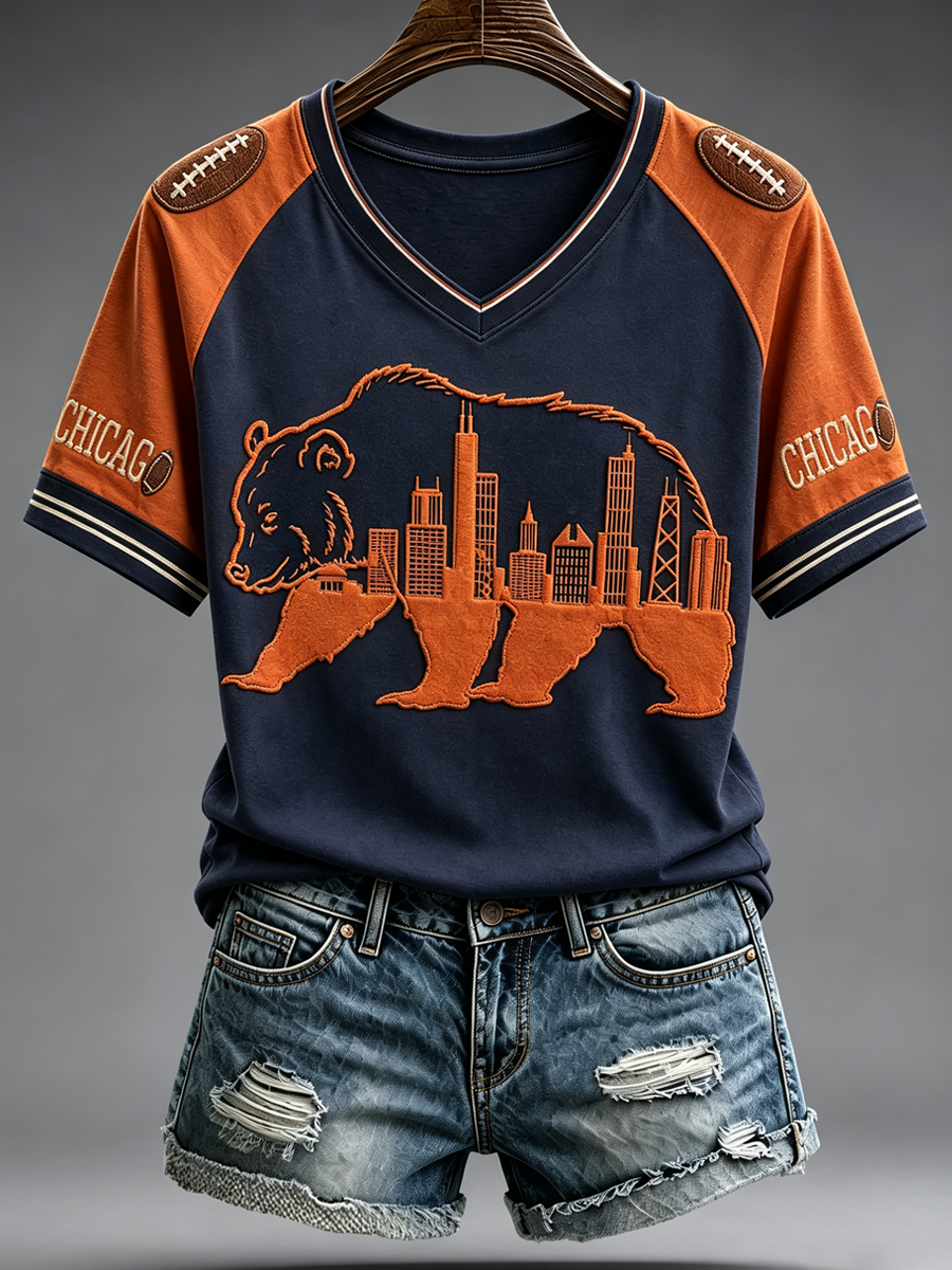 Women'S Football Fan Casual Printed Short Sleeved Shirt