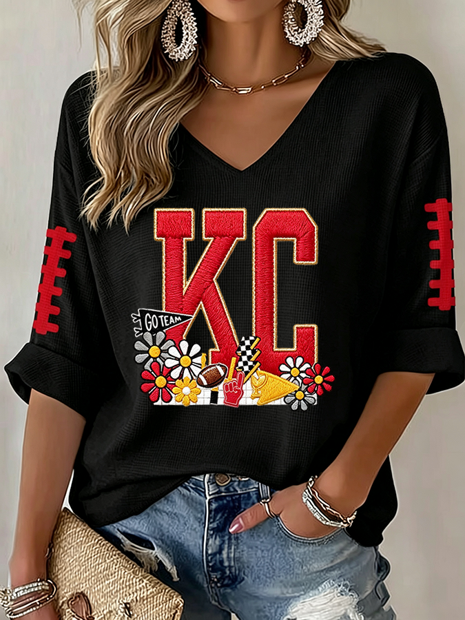 Women'S Football Print Waffle Top