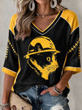 Women's American football V-Neck Three-quarter sleeve T-shirt
