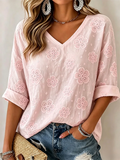 Women's V-neck floral print shirt