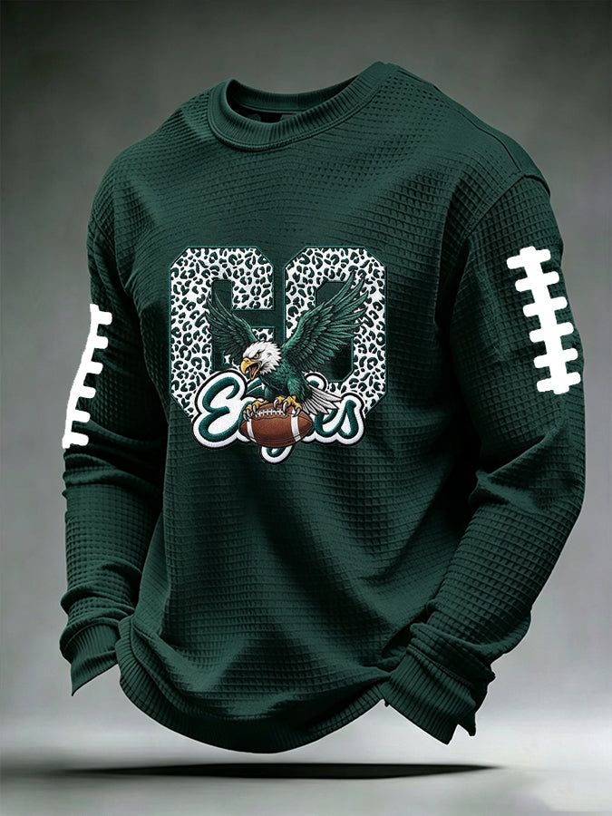 Men's Football Fan Round Neck Waffle Sweatershirt