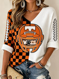 Women'S Football Print Waffle V-Neck Top