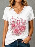Women'S Breast Cancer Awareness Printed Short Sleeved T-Shirt