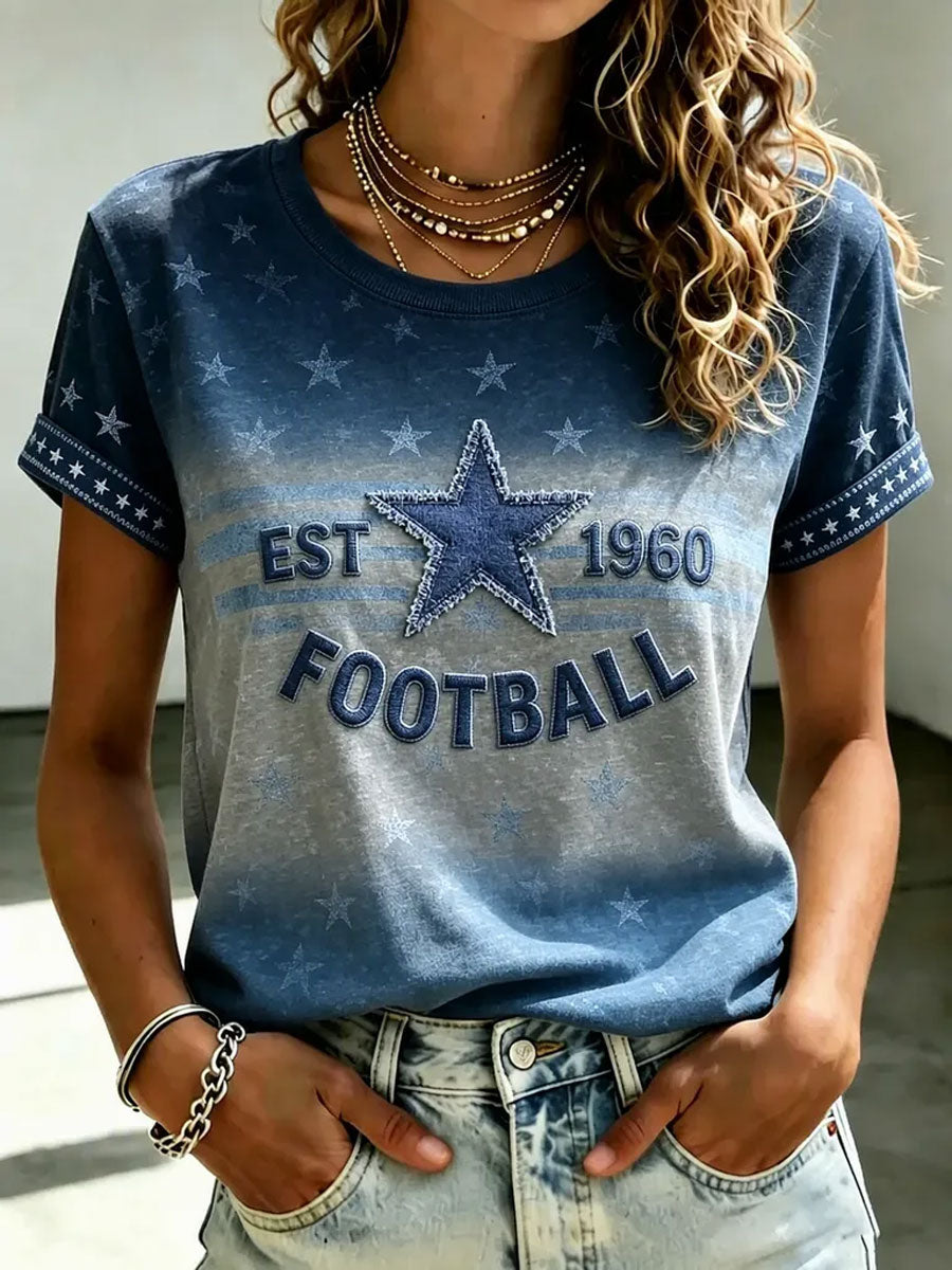 Women'S Football Printed Round Neck Short Sleeve Knitted Shirt
