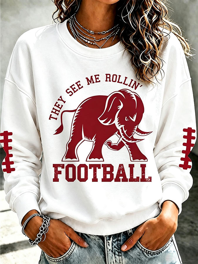 Women'S Rugby Printed Round Neck Top