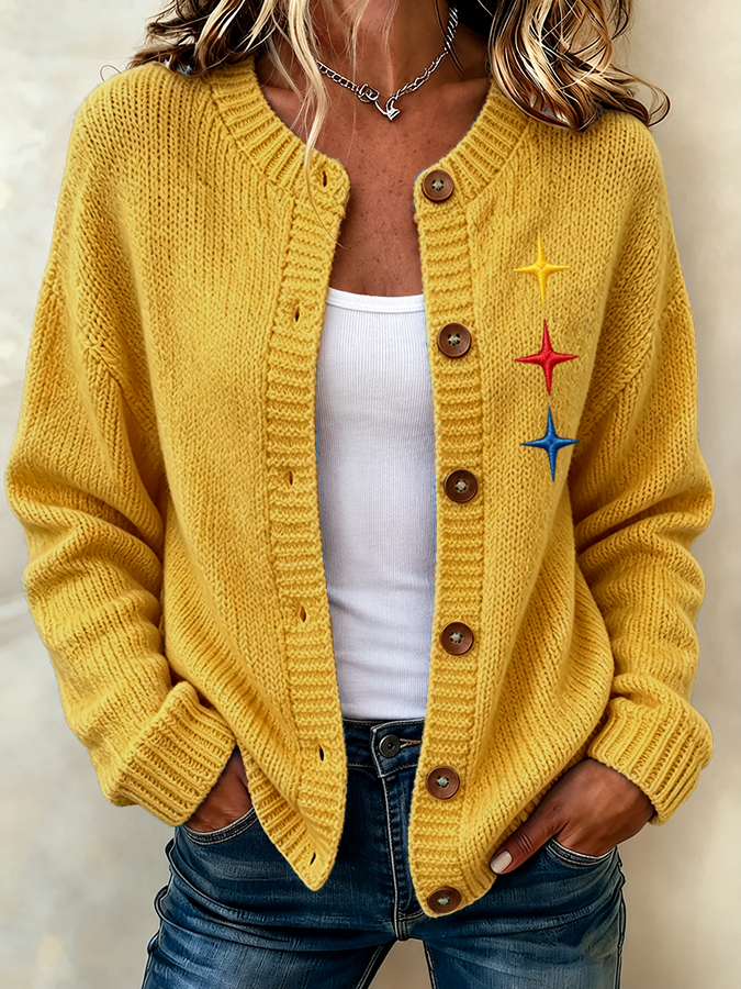 Women'S Football Printed Knitted Cardigan