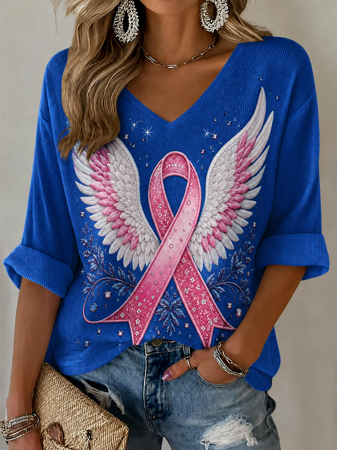 Women'S Breast Cancer Awareness Prevention Printed Casual Top