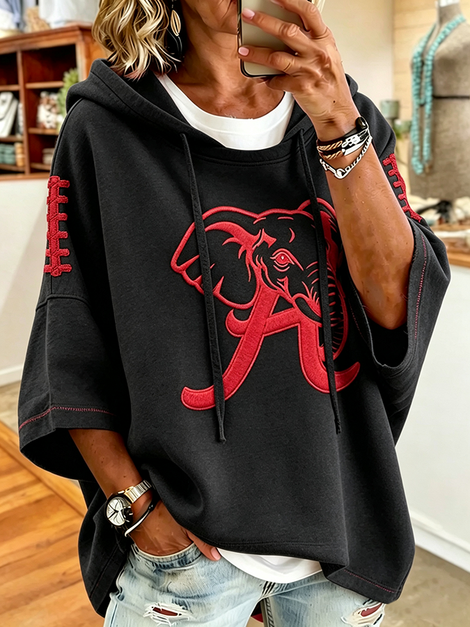 Women'S Retro Rugby Printed Hoodie