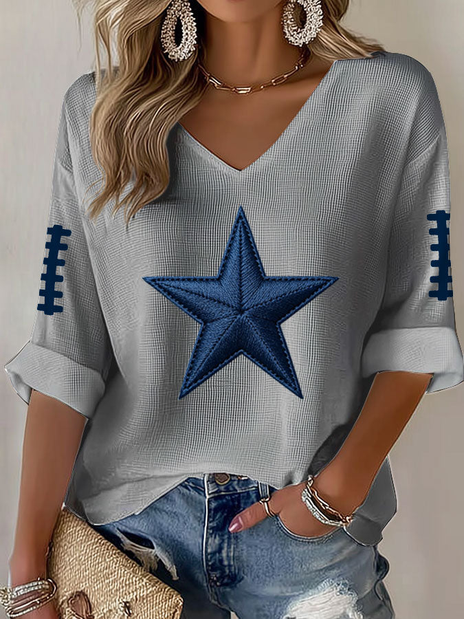 Women'S Football Print Waffle  Top