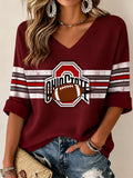 Women'S Football Print Waffle V-Neck Top
