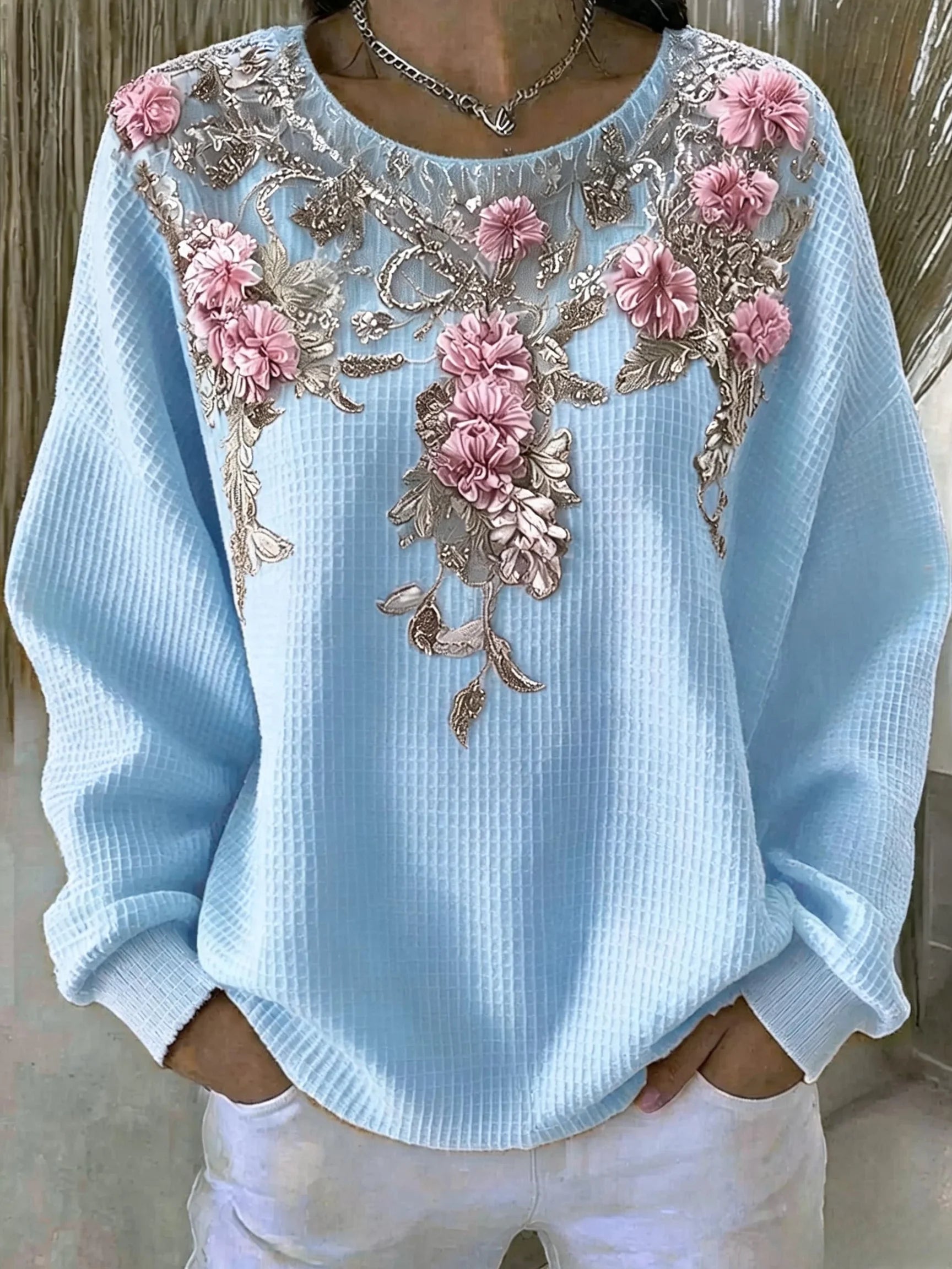 Women's Casual Floral Crew Neck Long Sleeve Sweatshirt
