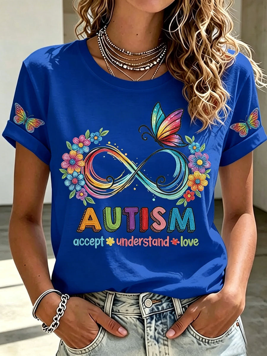 Women'S Casual Autism Awareness  Print T-Shirt