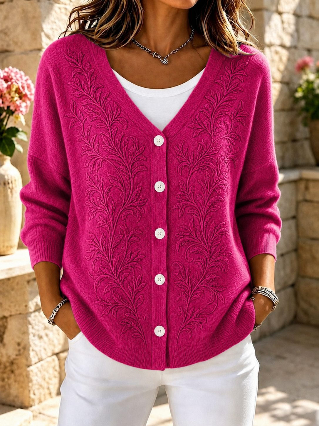 Women'S Long Sleeved Floral Pattern Casual Cardigan