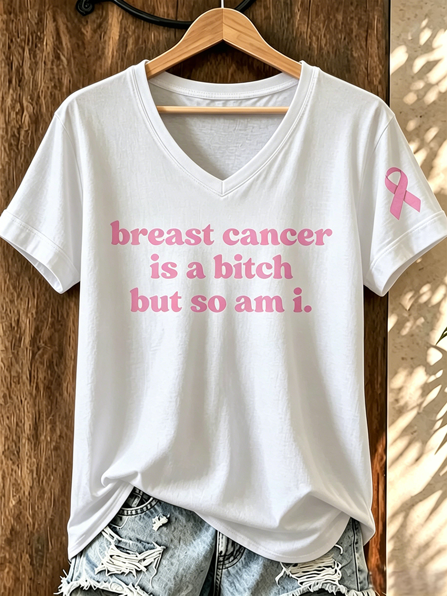 Pink Series Breast Cancer Public Welfare Slogan Printed Women'S Top