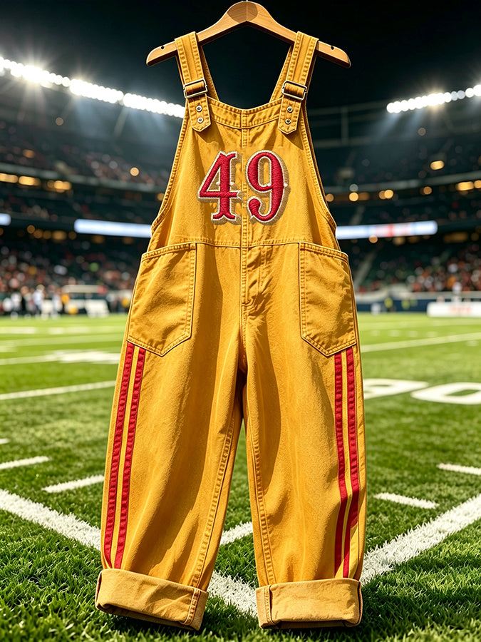 Women'S Football Printed Synthetic Denim Jumpsuit