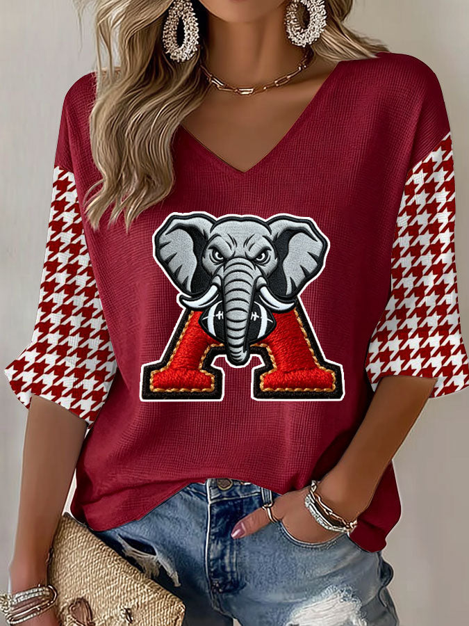 Women'S Football Print Waffle  Top
