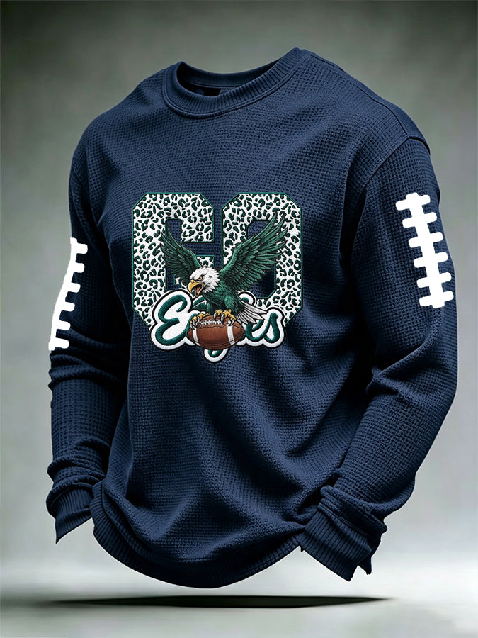 Men's Football Fan Round Neck Waffle Sweatershirt