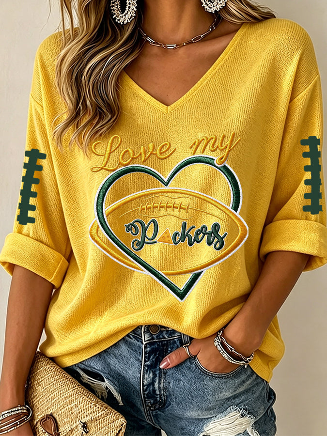 Women'S Football Print Waffle Top