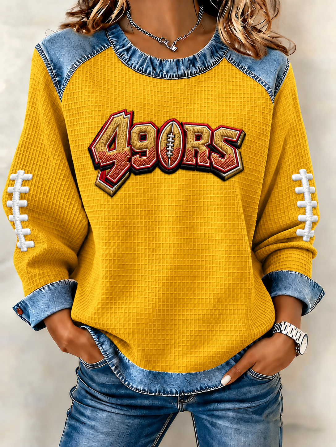 Women'S Football Printed Casual Long Sleeved Top