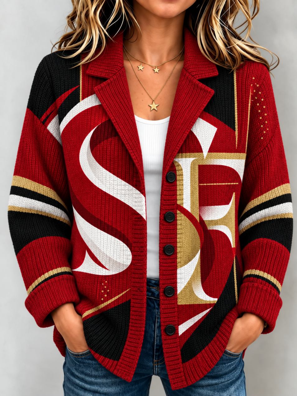 Women'S Football Enthusiasts Support Knitted Jackets