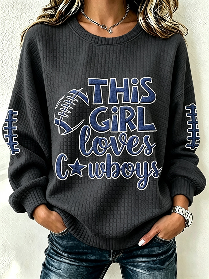 Women'S Casual Rugby Printed Round Neck Pullover