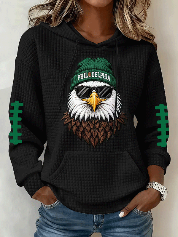 Women's Football Print Checkered Hoodie