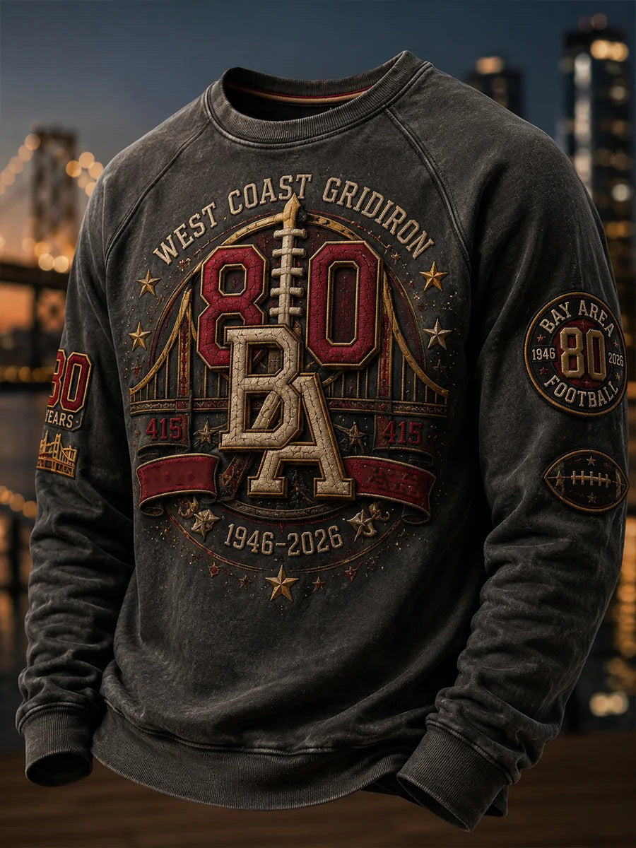 Men's Rugby Team Graphic Waffle-Knit Raglan Long-Sleeve Top